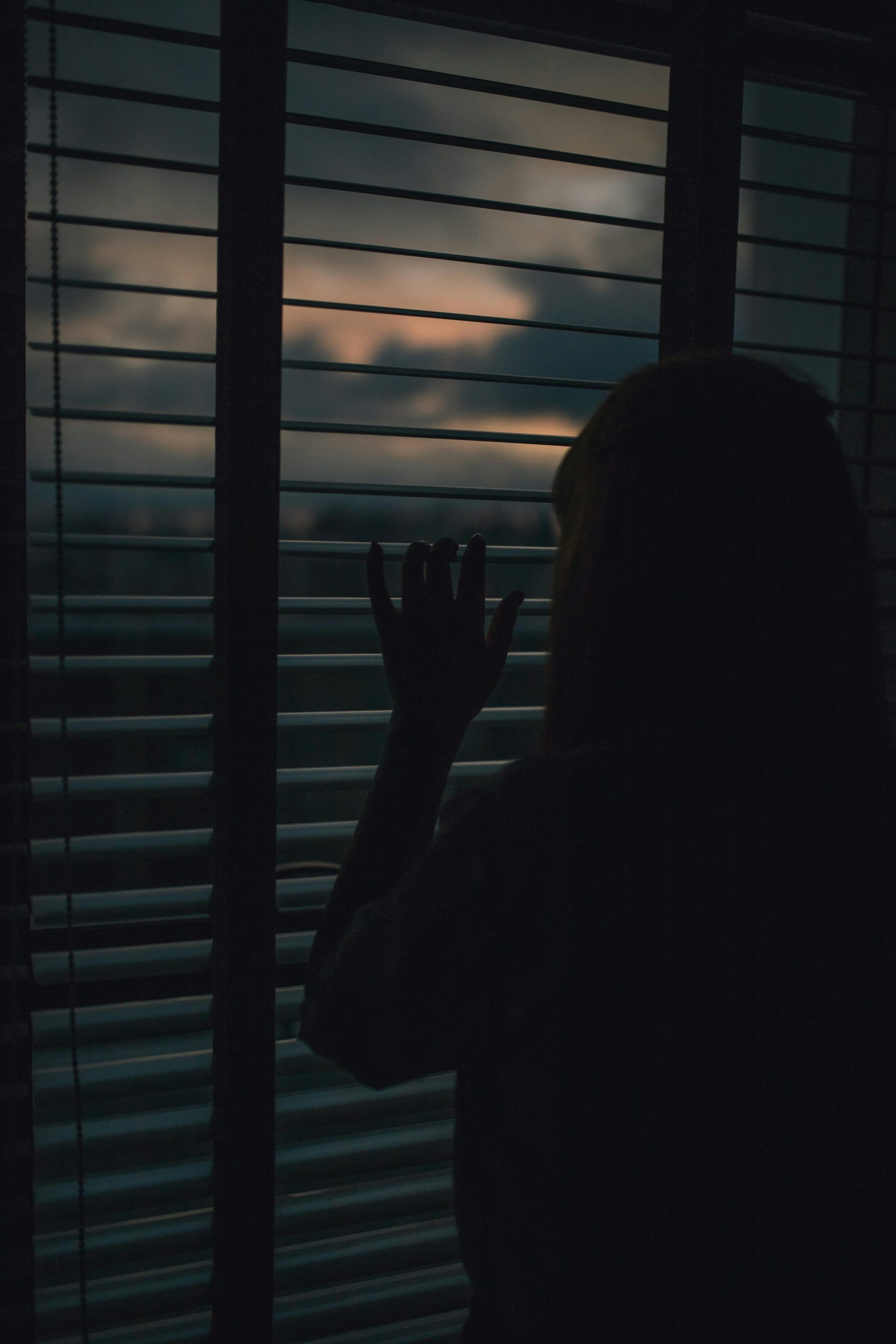 Silhouette of Woman Looking Out Window